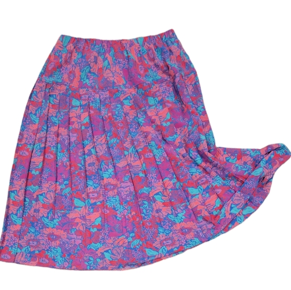 Studio I Bright Floral 80s Vintage Dress Sz 16 Shirt & Skirt Pink Purple 2 Piece - Picture 3 of 5